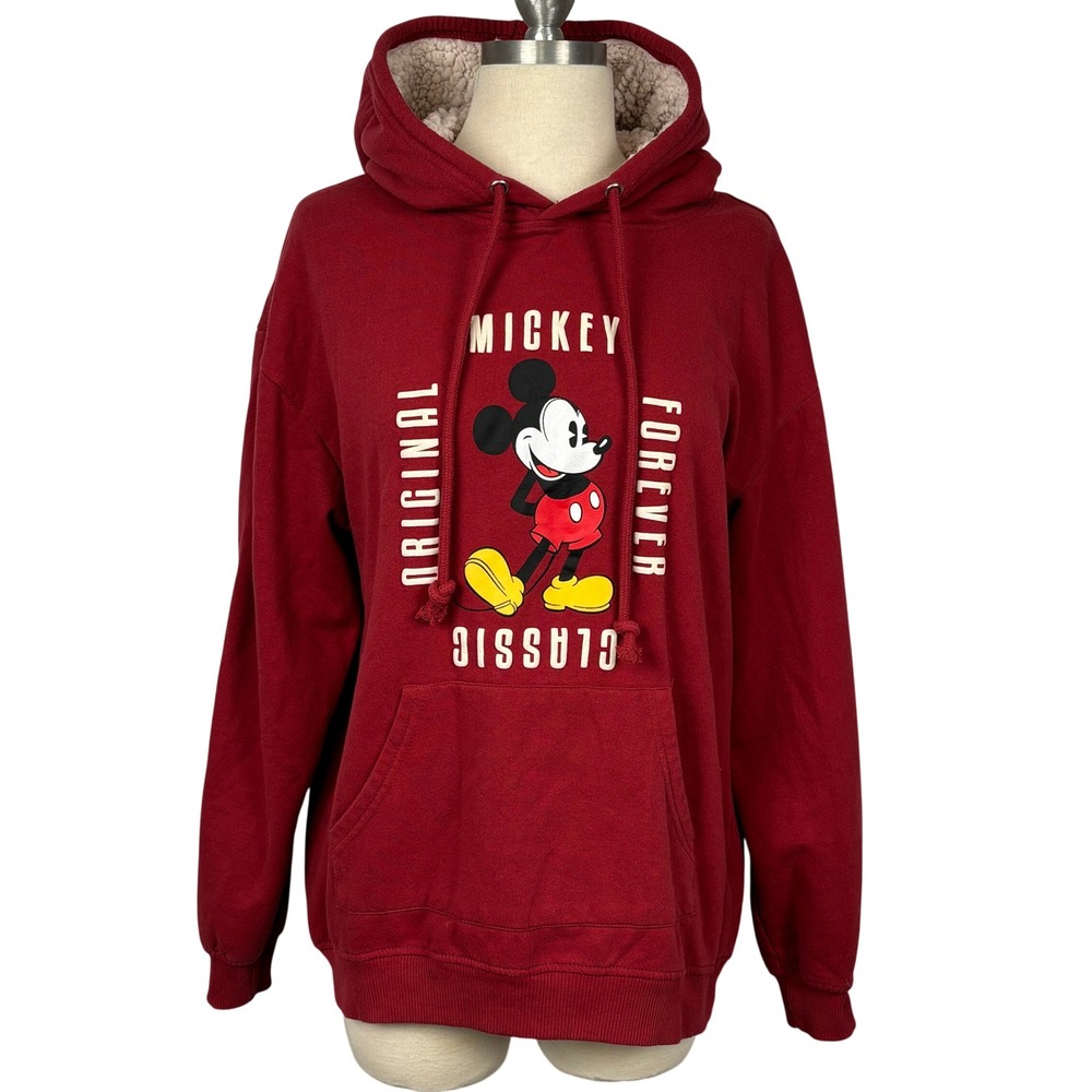 Disney Mickey Mouse Youth‎ M 7-9 Red Sherpa Lined Hood Hoodie Pullover